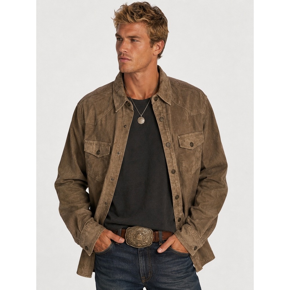 Moonshine Spirit Mens Brown Suede Leather Western Shirt Jacket L NWT New